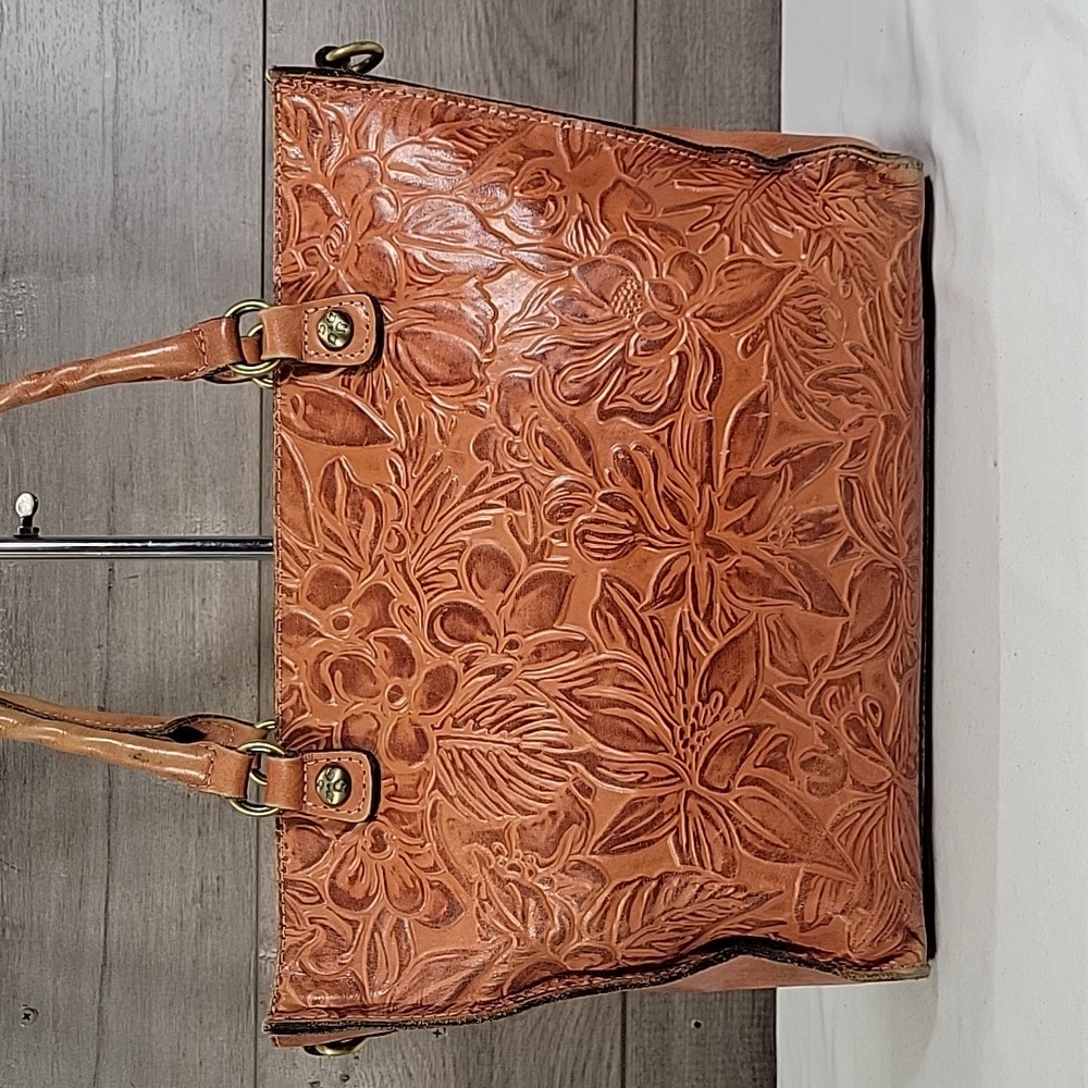 Patricia Nash Tooled Floral Leather Tote in Cognac Brown - Picture 2 of 16